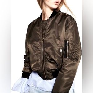 Zara Basic Olive Green with black trim women's Bomber Jacket